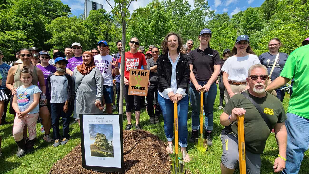 Councillor-Jaye Councillor Jaye Robinson attended Plant Based Treaty event to commemorate the planting of a new tree in memory of a big beloved tree that was cut down in E.T. Seton Park in Toronto named “Cricket.”